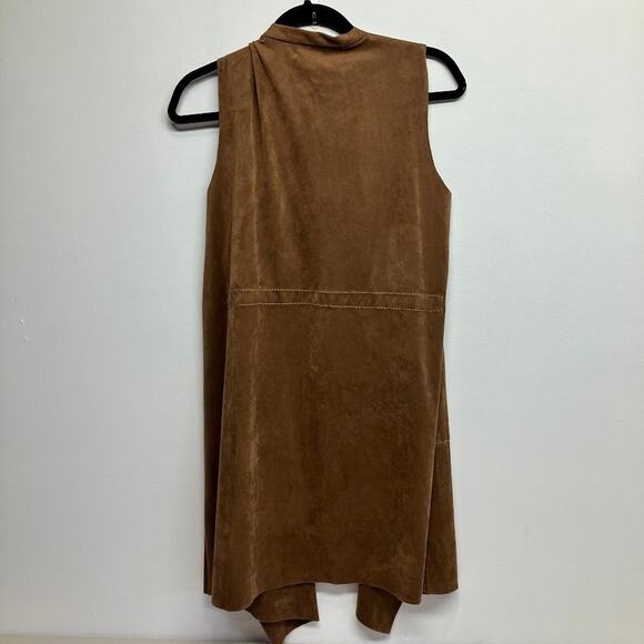 Boho Chic Faux Brown Suede Open Front Draped Vest Womens Size XS Festival  NWT - Picture 2 of 10